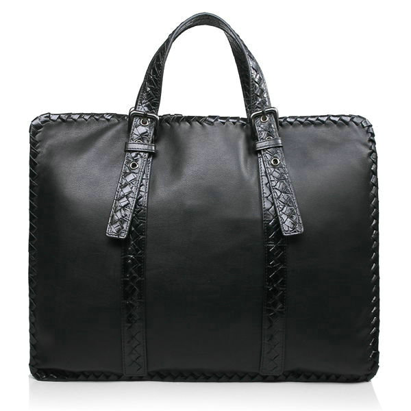 Bottega Veneta nero waxed leather briefcase 16043 black